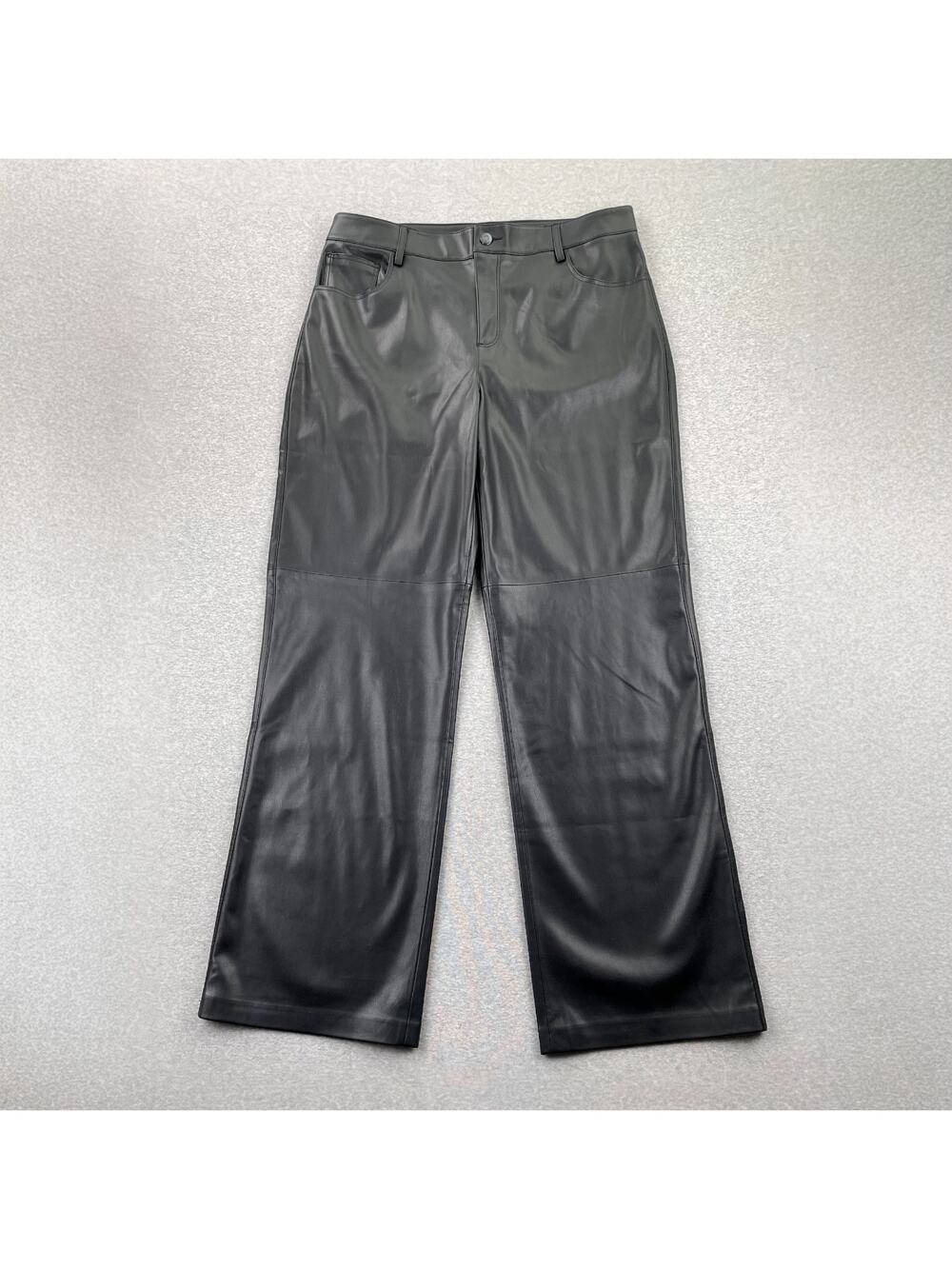 MANGO Faux Leather Pants Womens 10 Black Straight Leg Trouser High Waist Urban